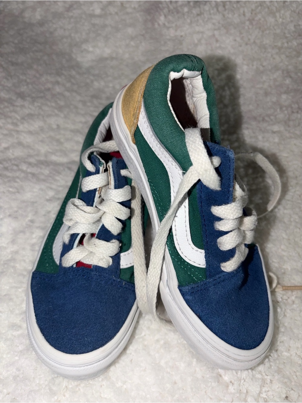 Vans Kids Low-Top Sneakers in Green, Blue & White with Tan Accent